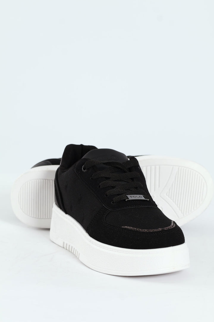 Jacquard Platform Lace Up Sneaker - Black/White