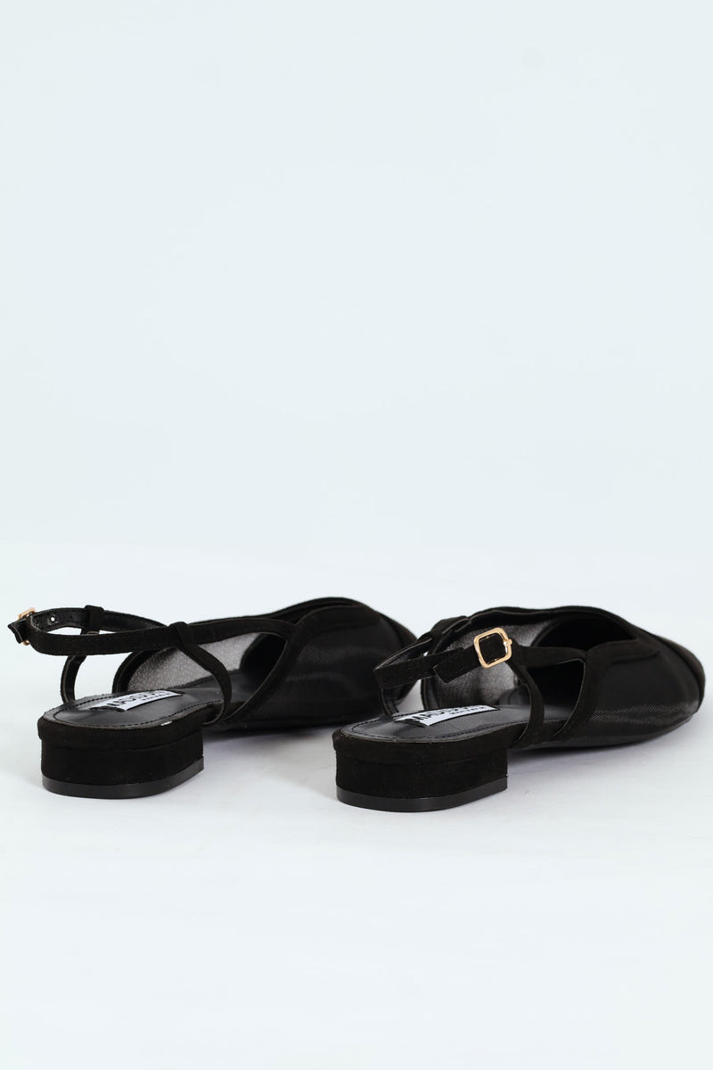 Almond Toe Mesh Sling Back - Black