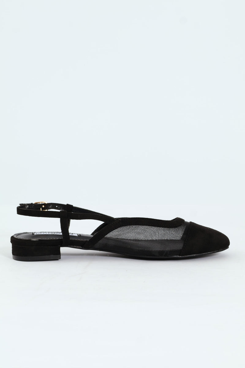 Almond Toe Mesh Sling Back - Black