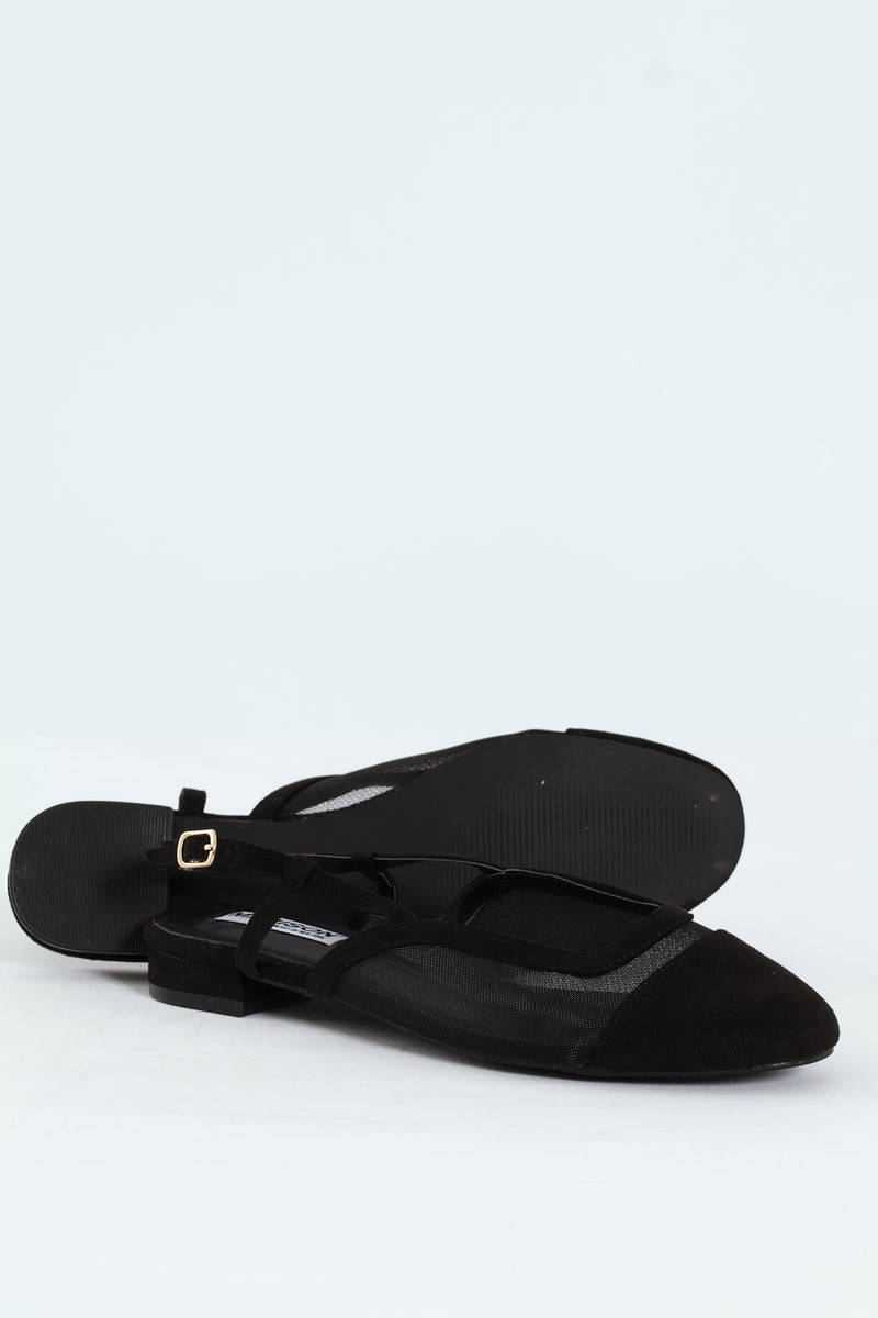 Almond Toe Mesh Sling Back - Black