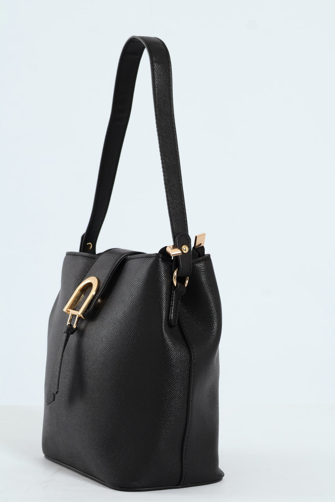 Gold Clasp Flapover Shopper - Black