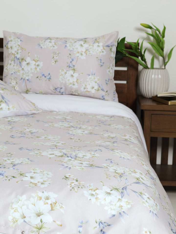 Natural & Blue Floral Duvet Set