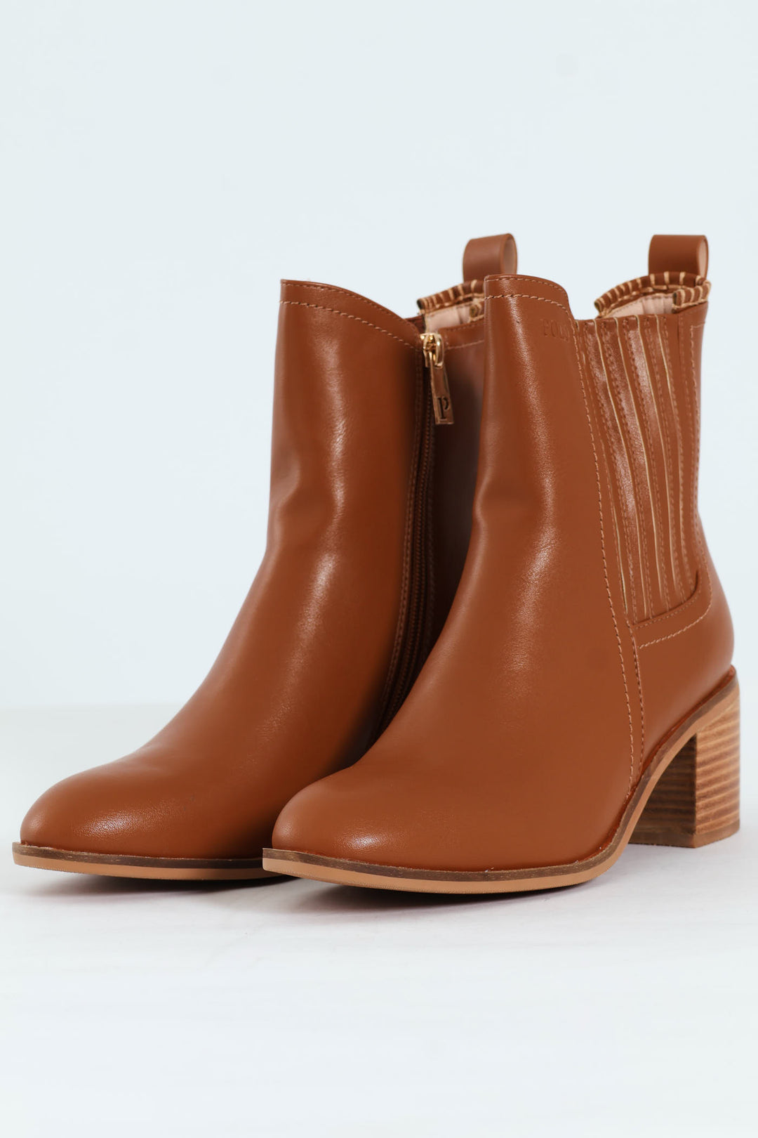 Block Heel Side Gusset Chelsea Boot - Brown