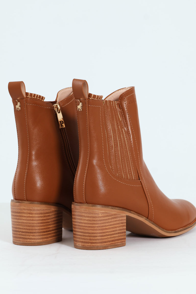 Block Heel Side Gusset Chelsea Boot - Brown