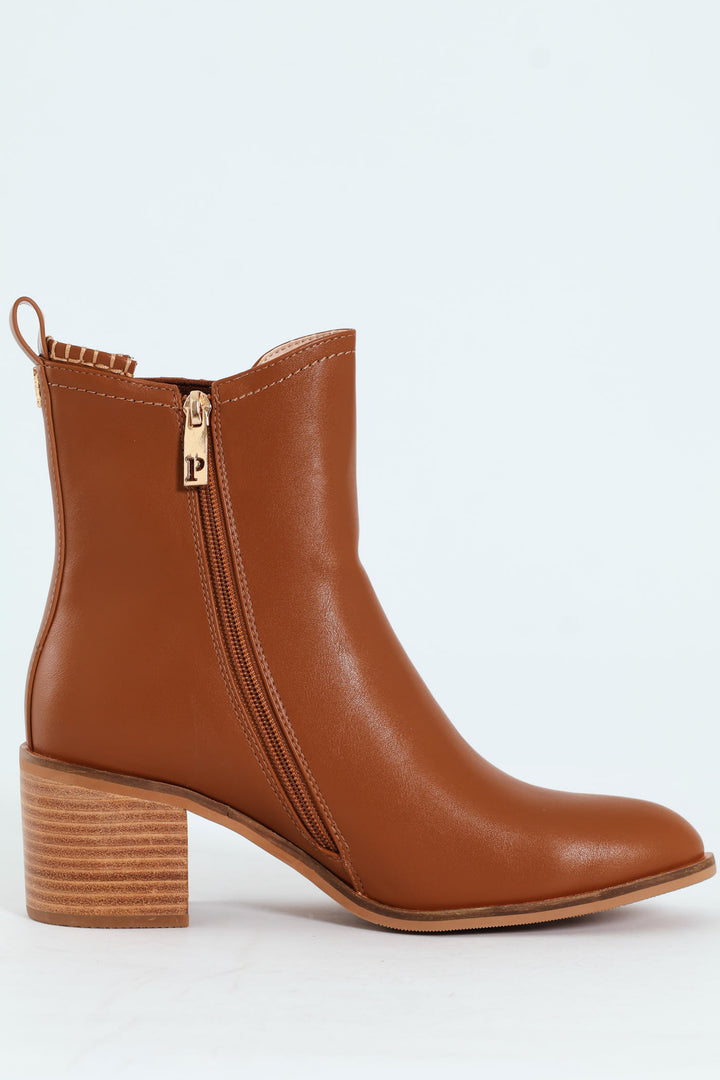 Block Heel Side Gusset Chelsea Boot - Brown