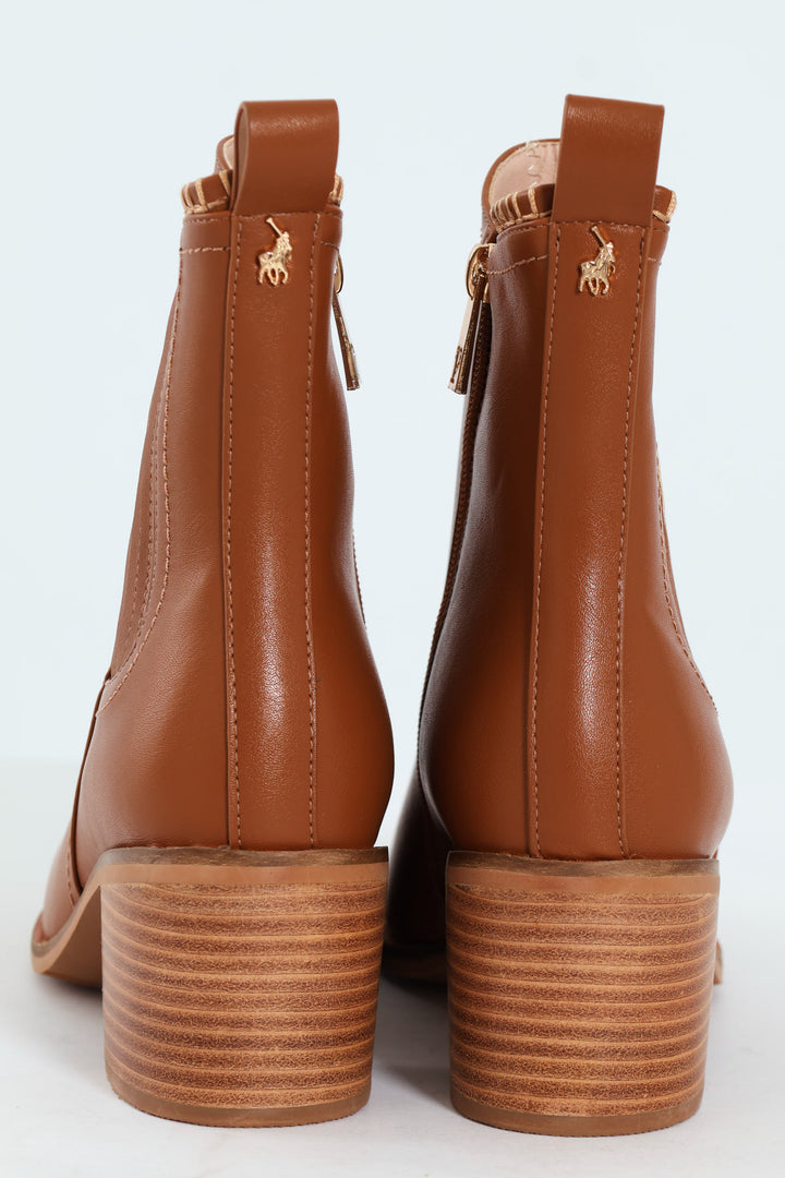 Block Heel Side Gusset Chelsea Boot - Brown