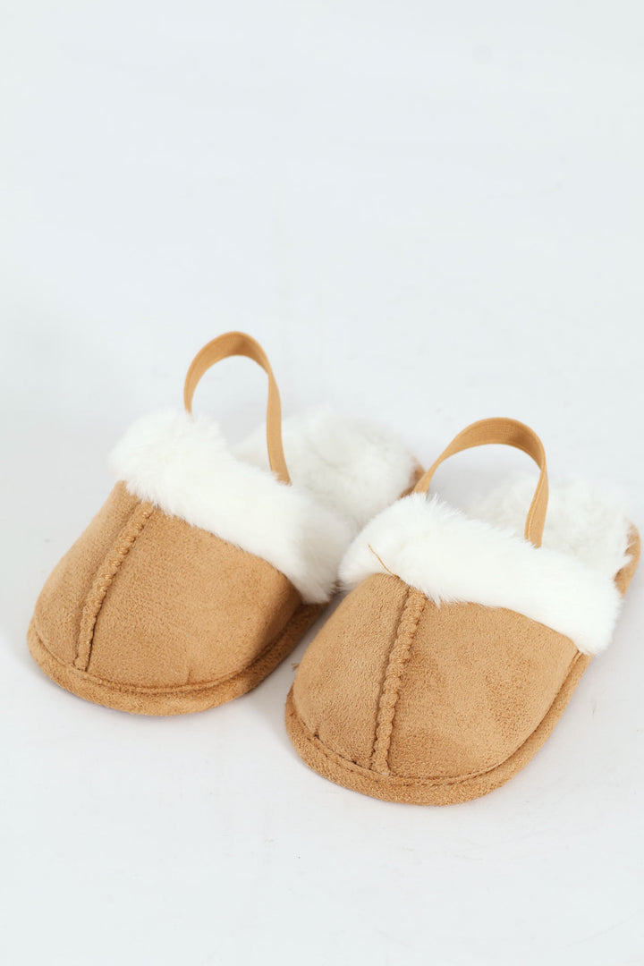 Baby Boys Slipper With Fur And Backstrap - Tan