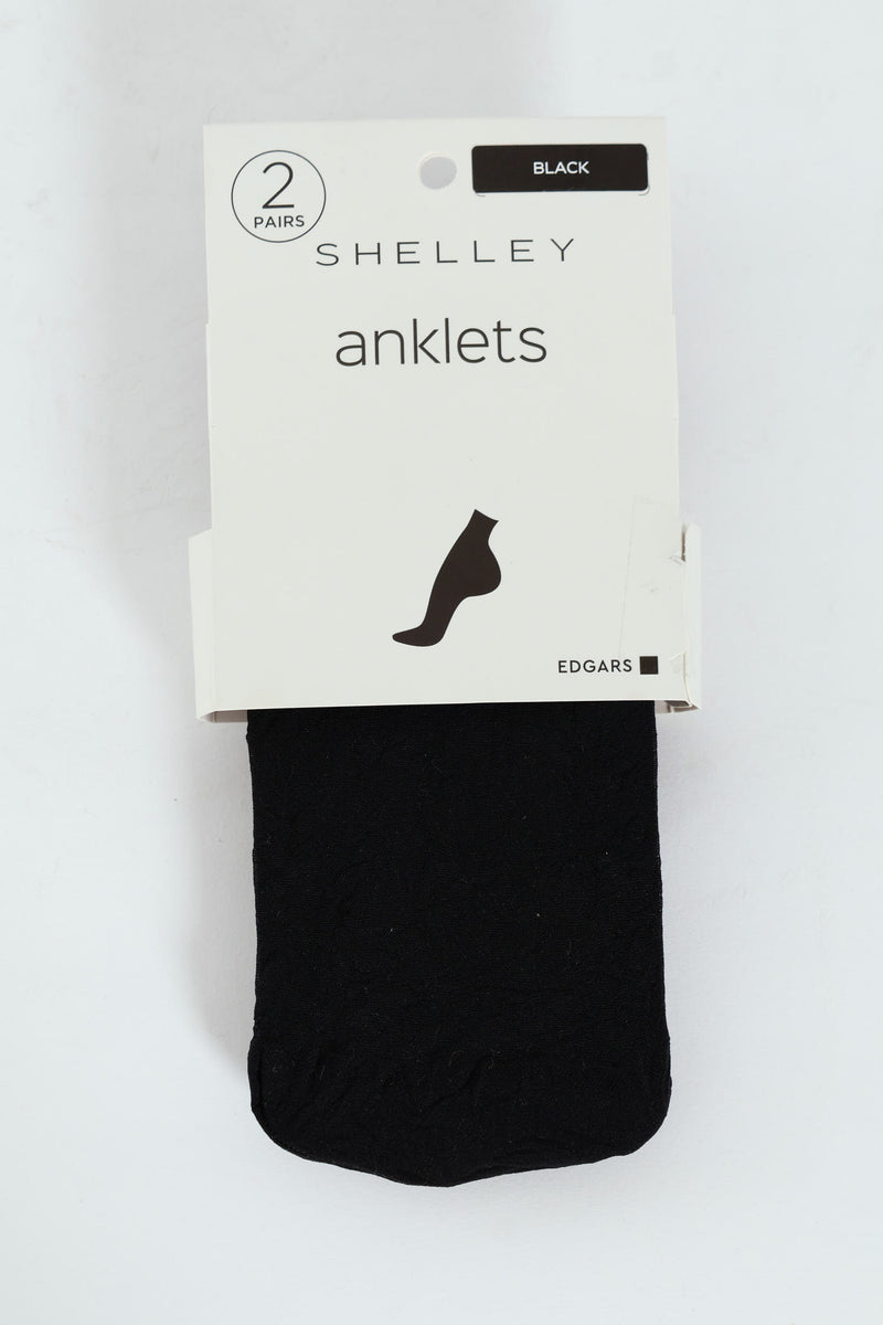 2 Pack Sheer Bows & Plain Anklet Socks - Black