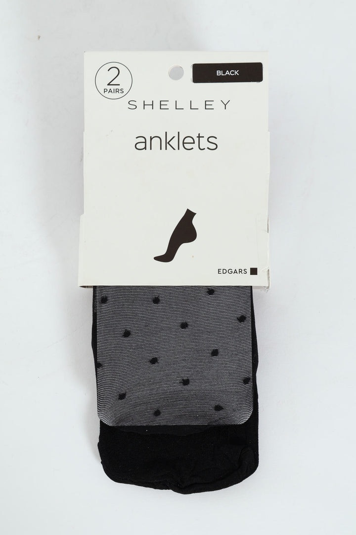 2 Pack Spot & Plain Sheer Anklet Sock - Black