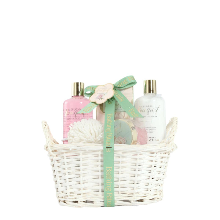 Floral Bouquet Willow Basket Bath Gift Set
