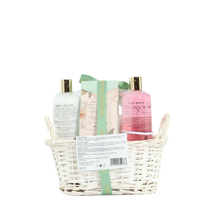 Floral Bouquet Willow Basket Bath Gift Set