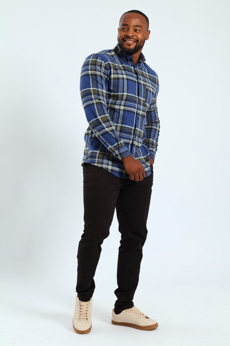 Long Sleeve Check Shirt - Blue/Fatigue