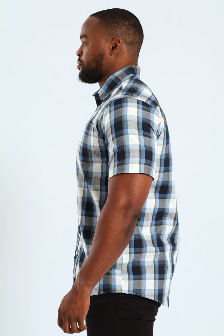 Short Sleeve Check Shirt - Fatigue/Navy