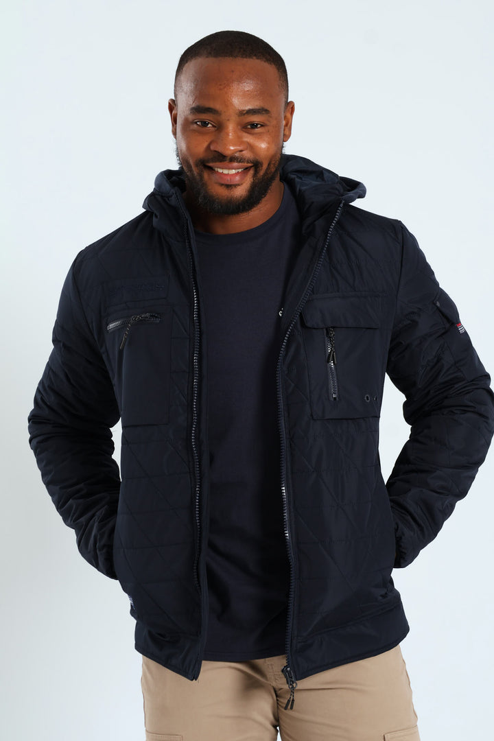 Quilted Utility Jacket - Navy