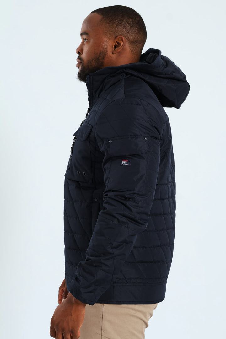 Quilted Utility Jacket - Navy