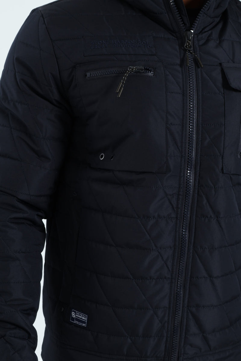 Quilted Utility Jacket - Navy