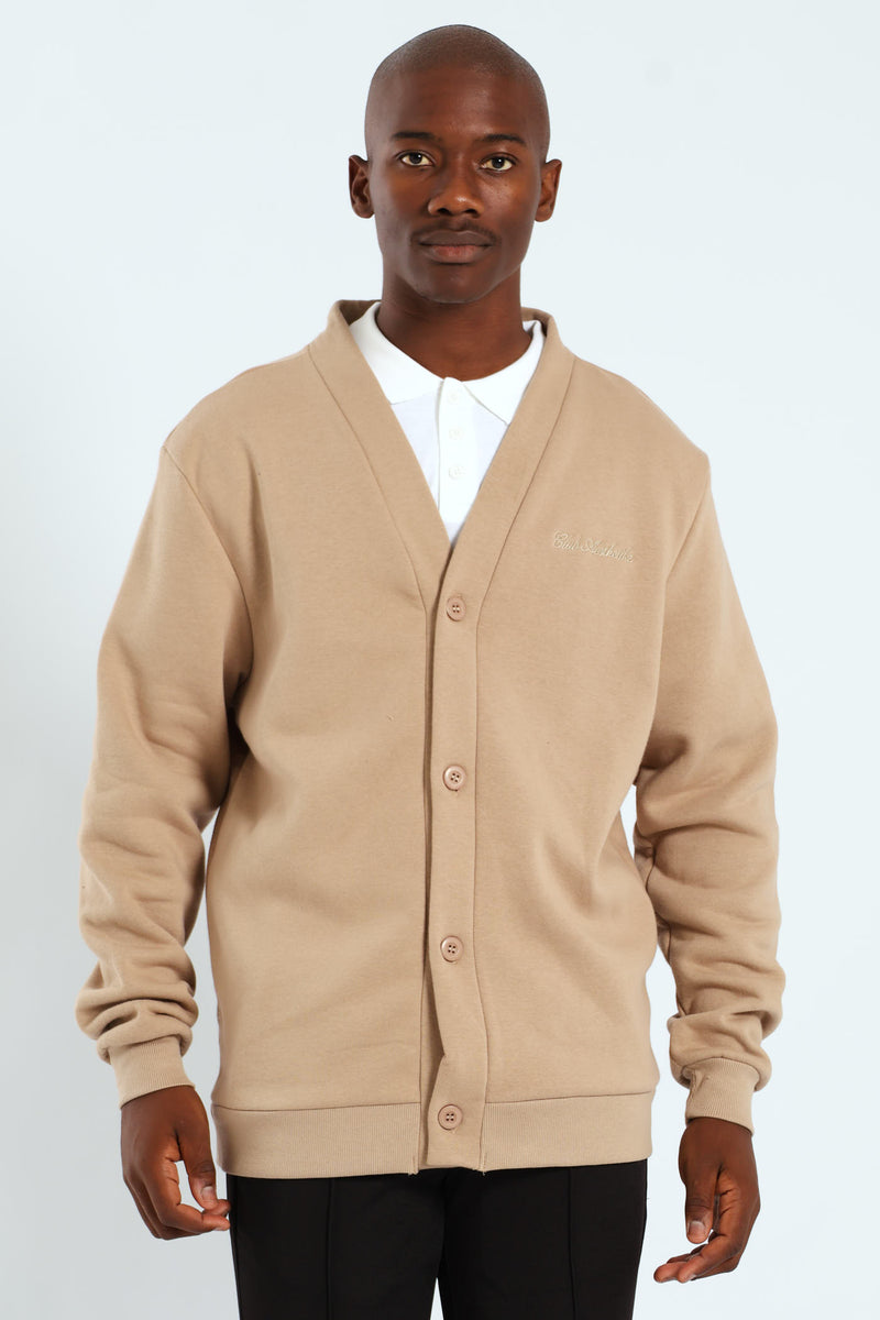 Mens Fleece Cardigan - Taupe – Edgars