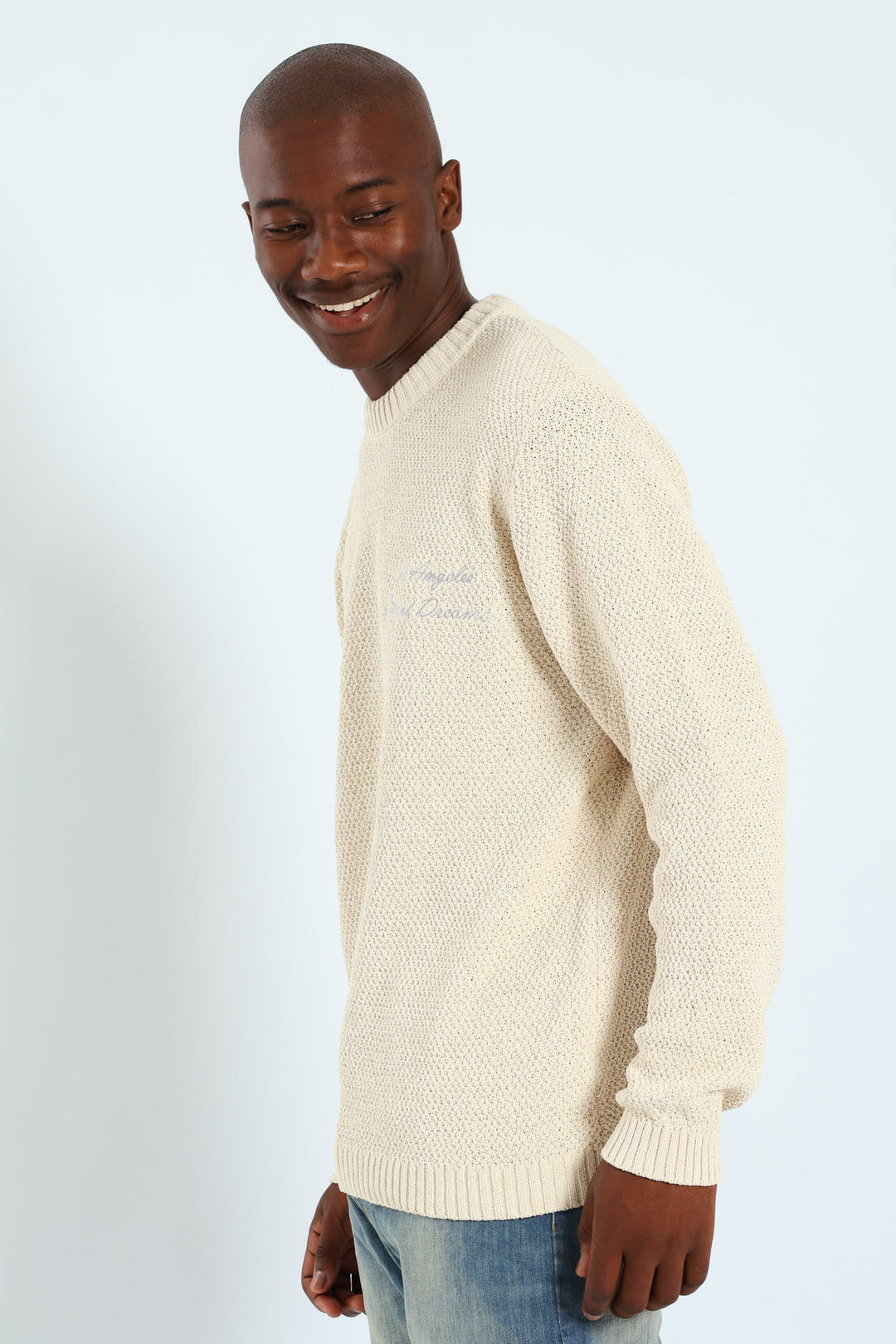 Textured Crew Embroidered Pullover - Stone