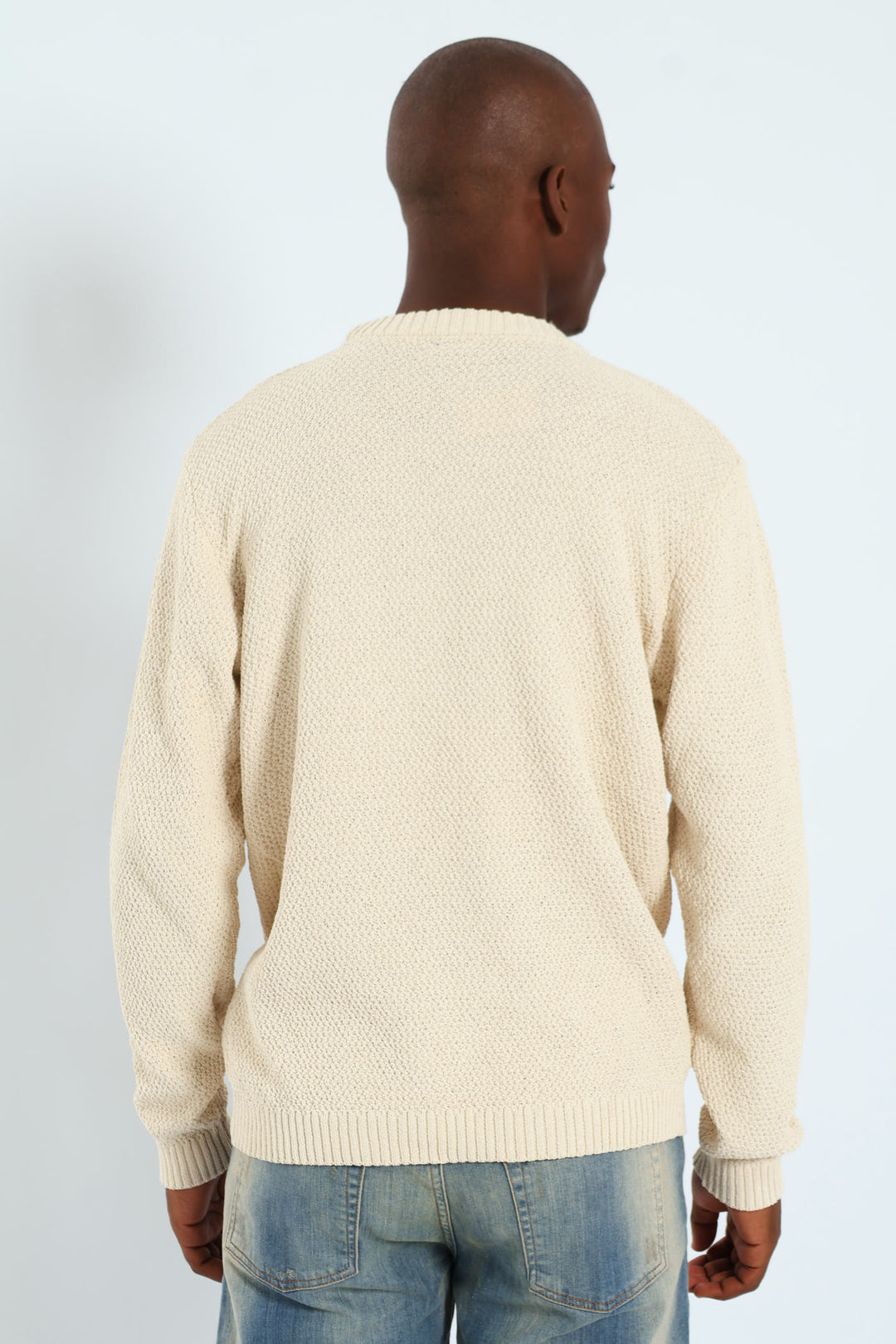 Textured Crew Embroidered Pullover - Stone