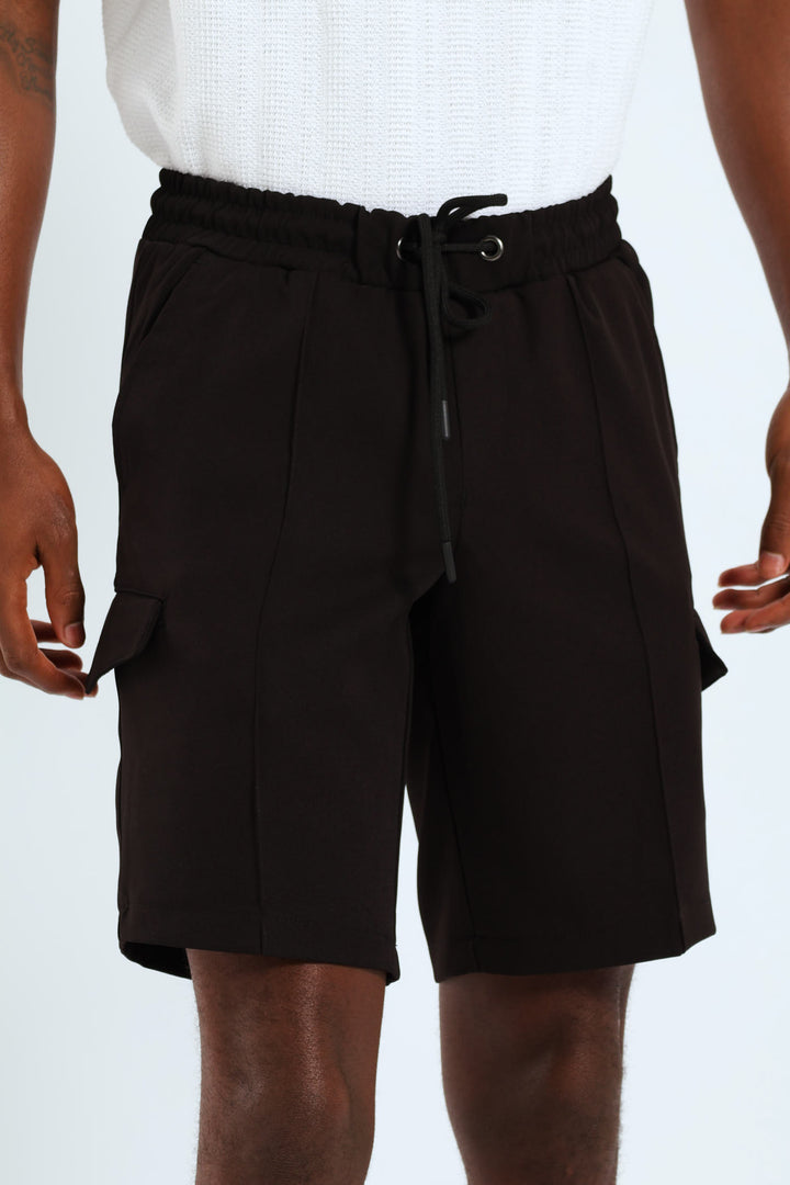 Cargo Pintuck Woven Scuba Shorts - Black