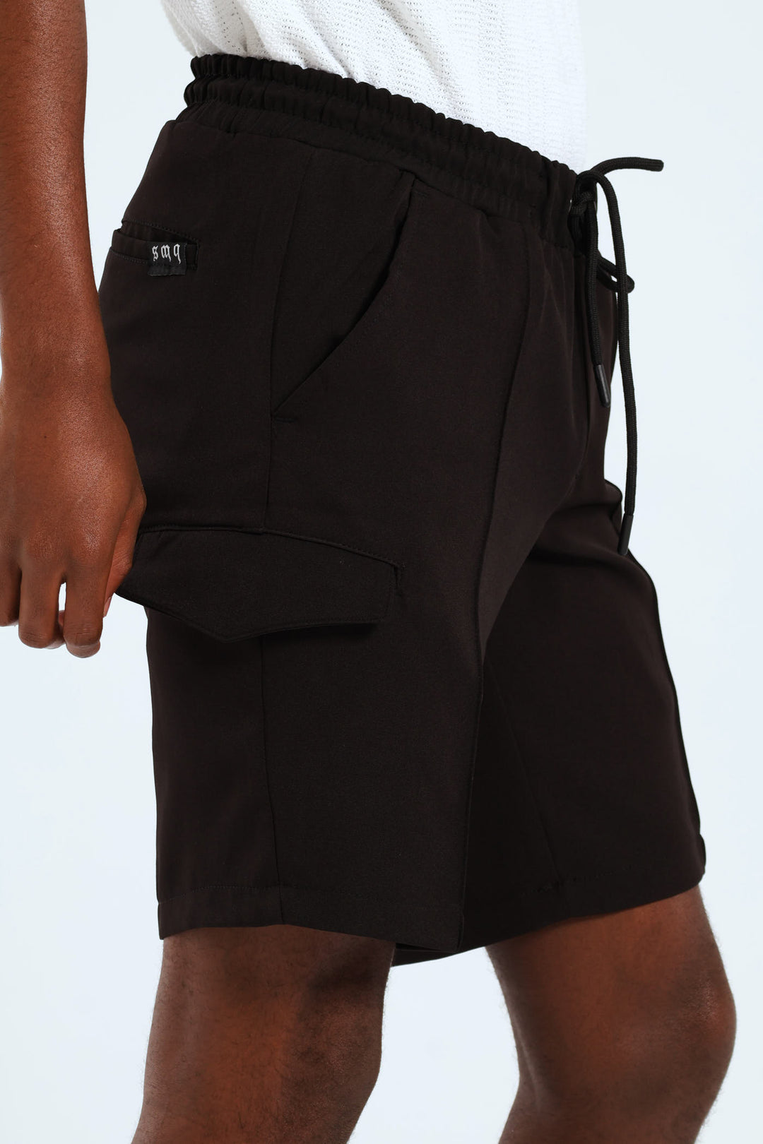 Cargo Pintuck Woven Scuba Shorts - Black