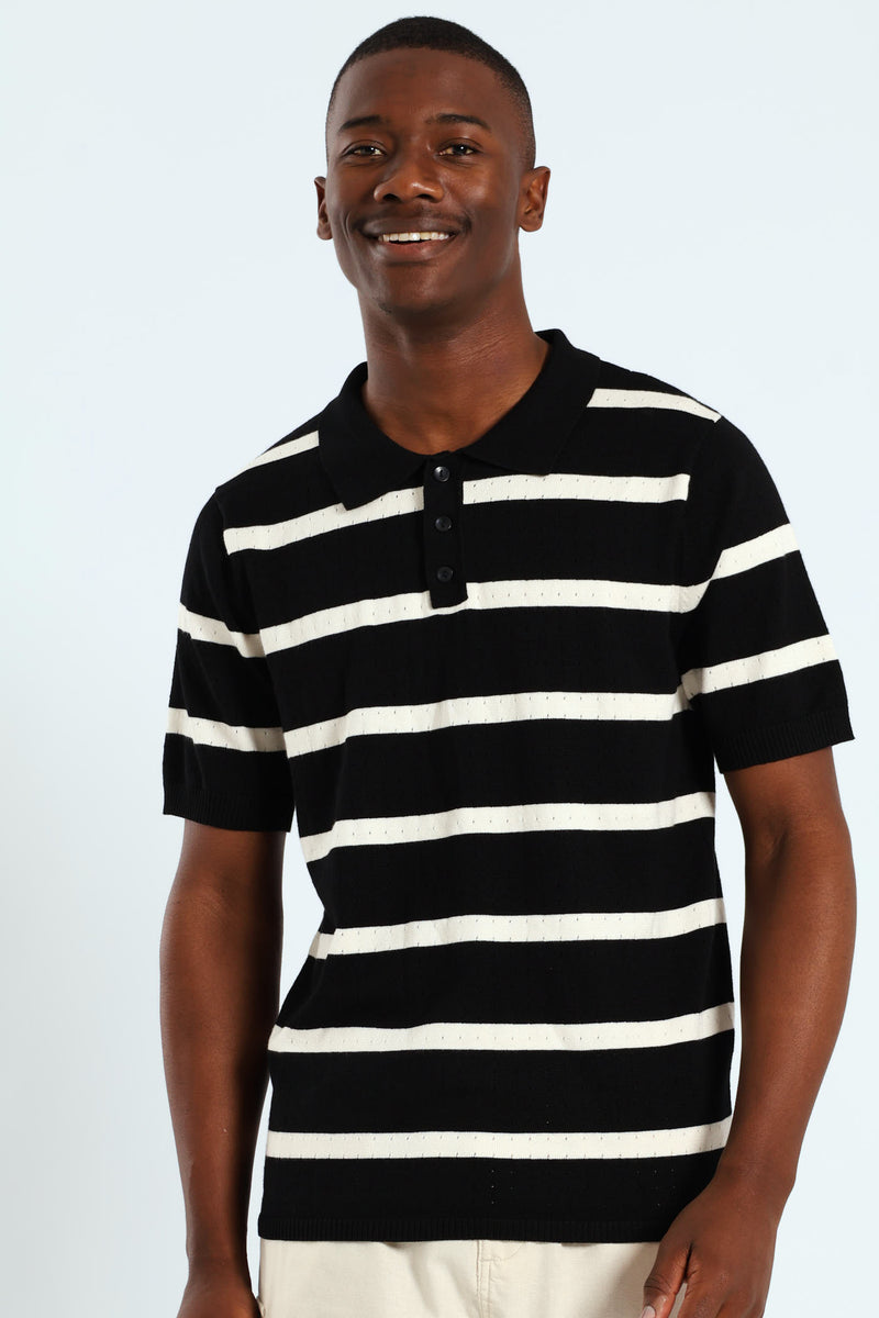 Waffle Stripe Fine Gauge Golfer - Black