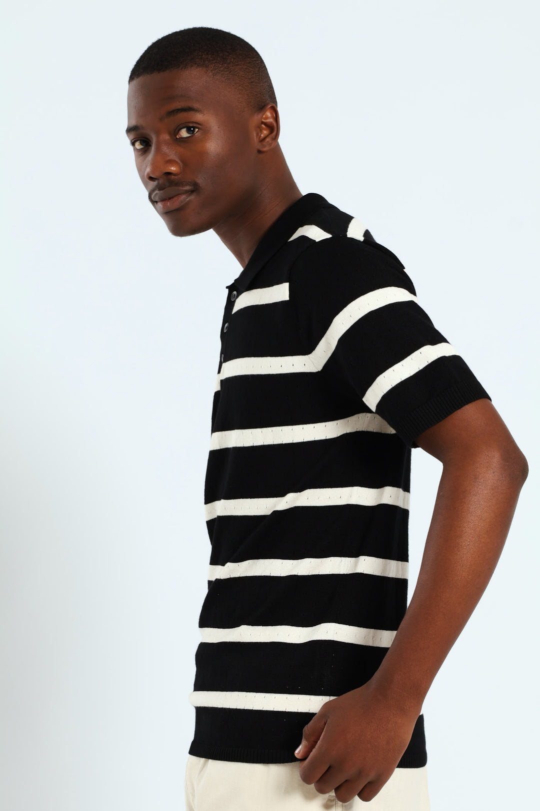 Waffle Stripe Fine Gauge Golfer - Black