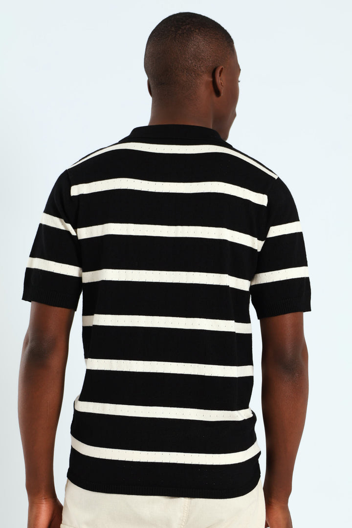 Waffle Stripe Fine Gauge Golfer - Black