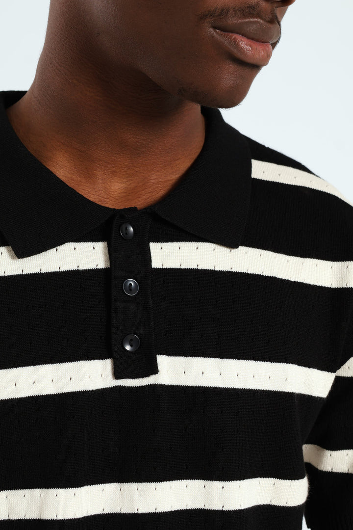 Waffle Stripe Fine Gauge Golfer - Black
