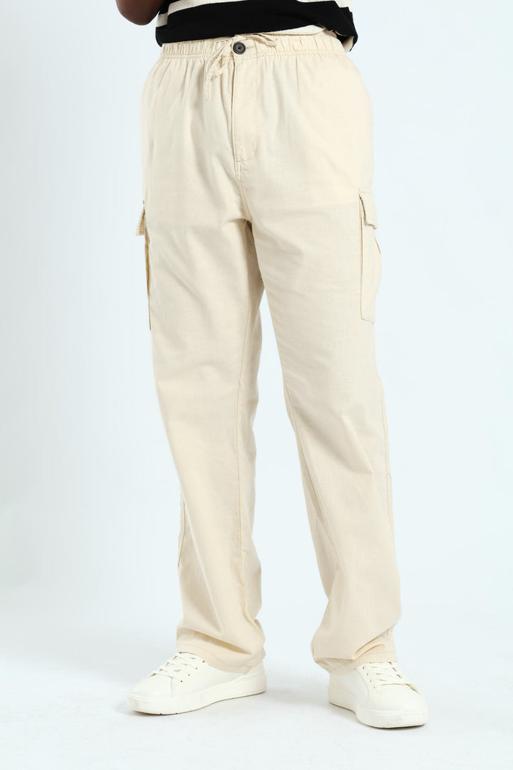 Linen Cargo Pants - Stone