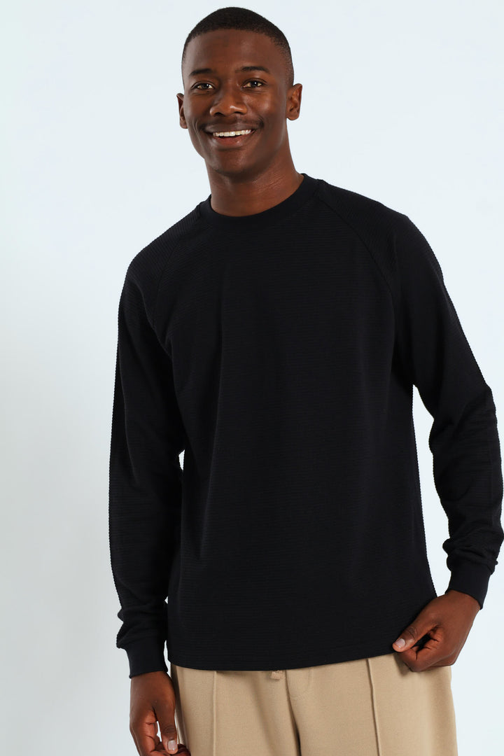 Raglan Sleeve Waffle Tee - Black