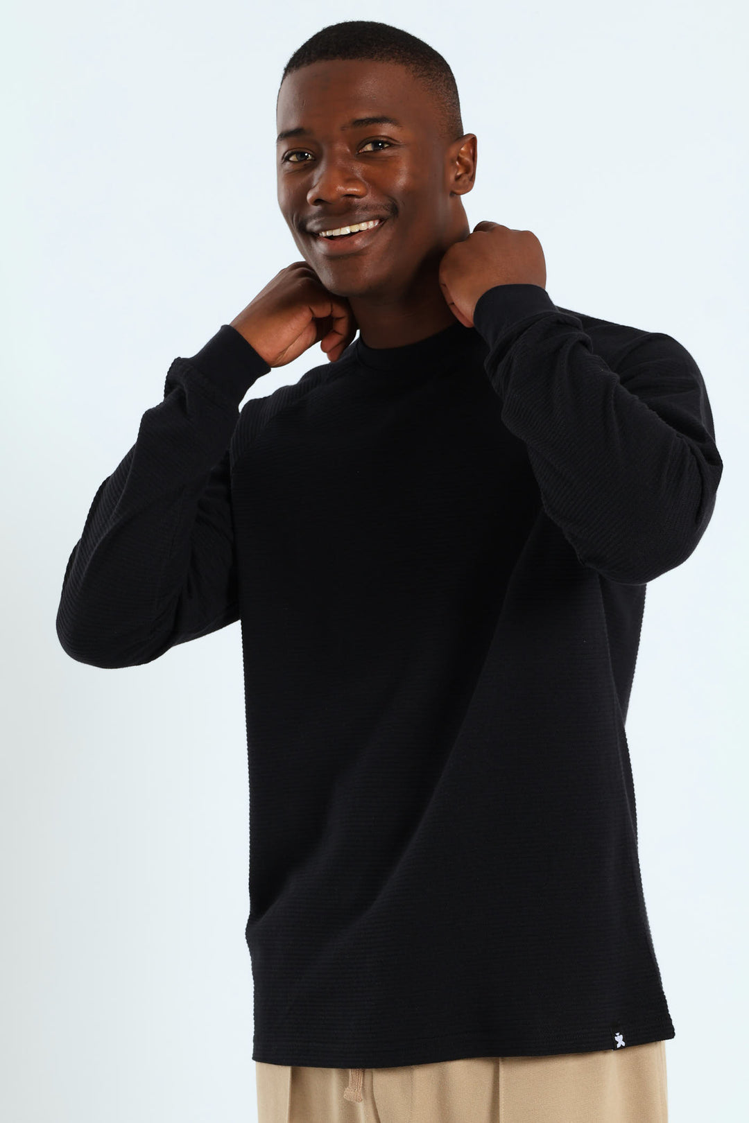 Raglan Sleeve Waffle Tee - Black