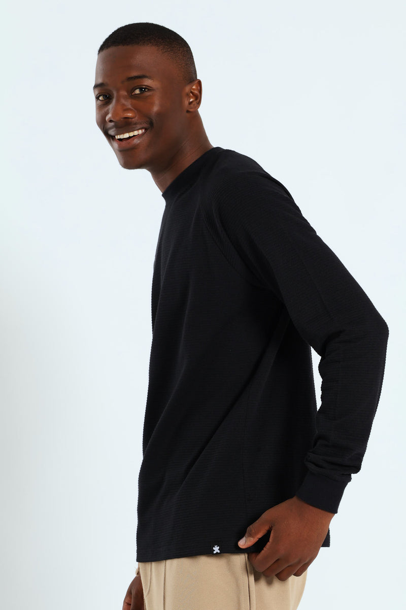 Raglan Sleeve Waffle Tee - Black