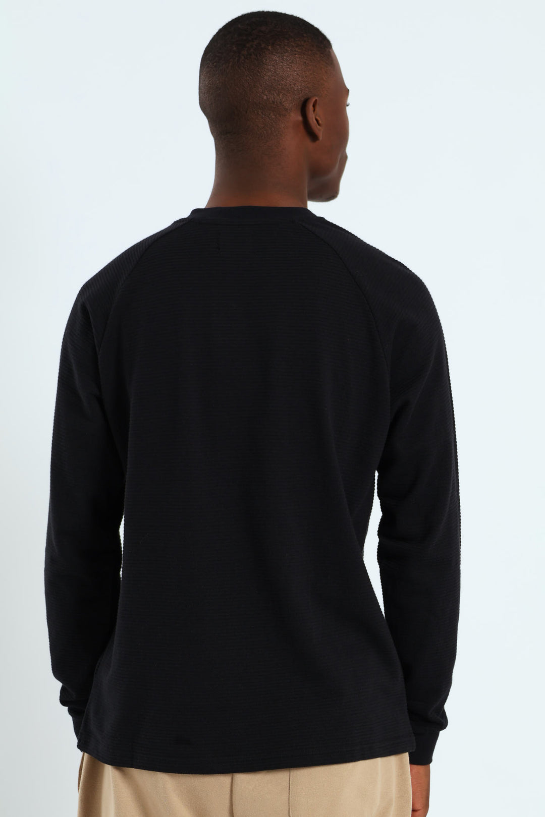 Raglan Sleeve Waffle Tee - Black