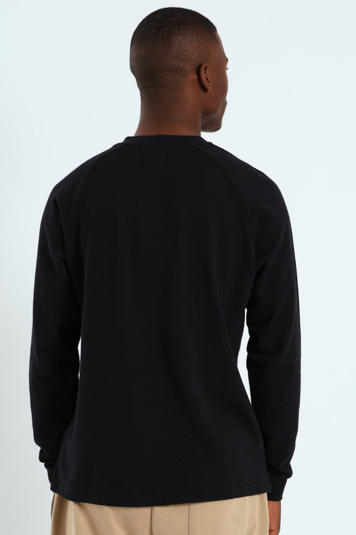 Raglan Sleeve Waffle Tee - Black