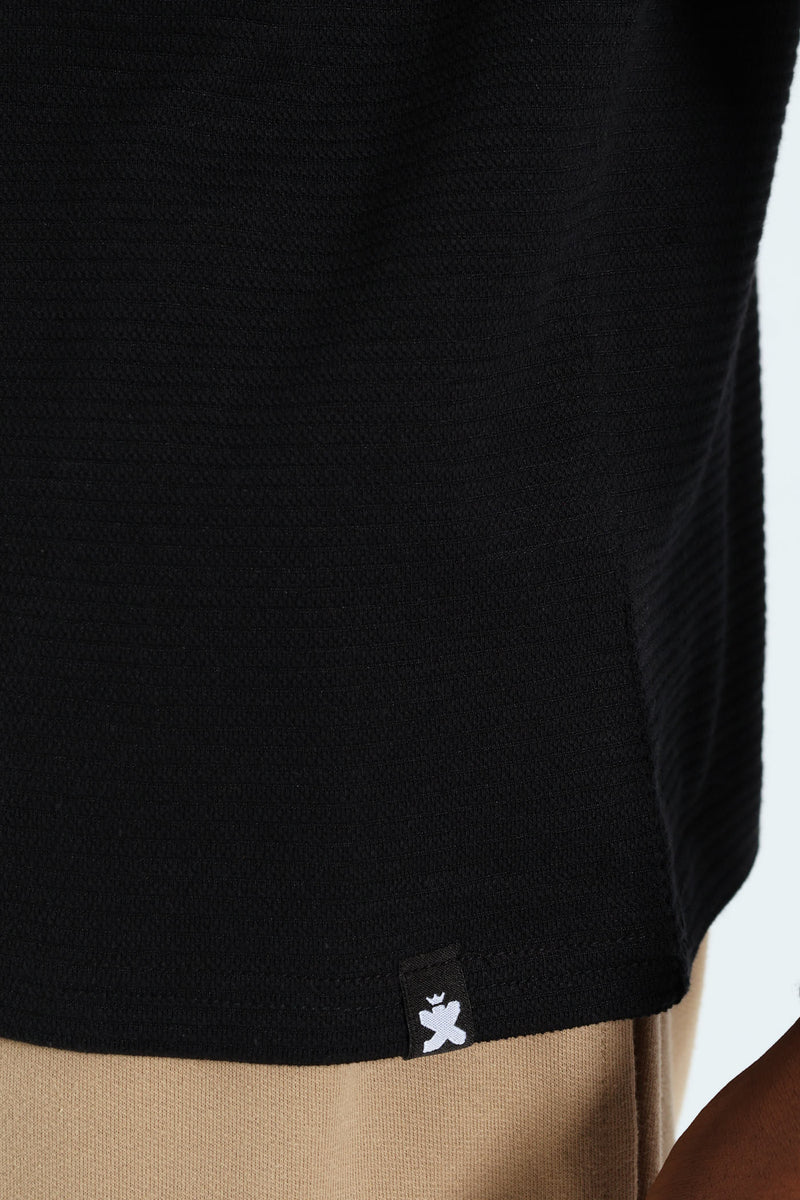 Raglan Sleeve Waffle Tee - Black