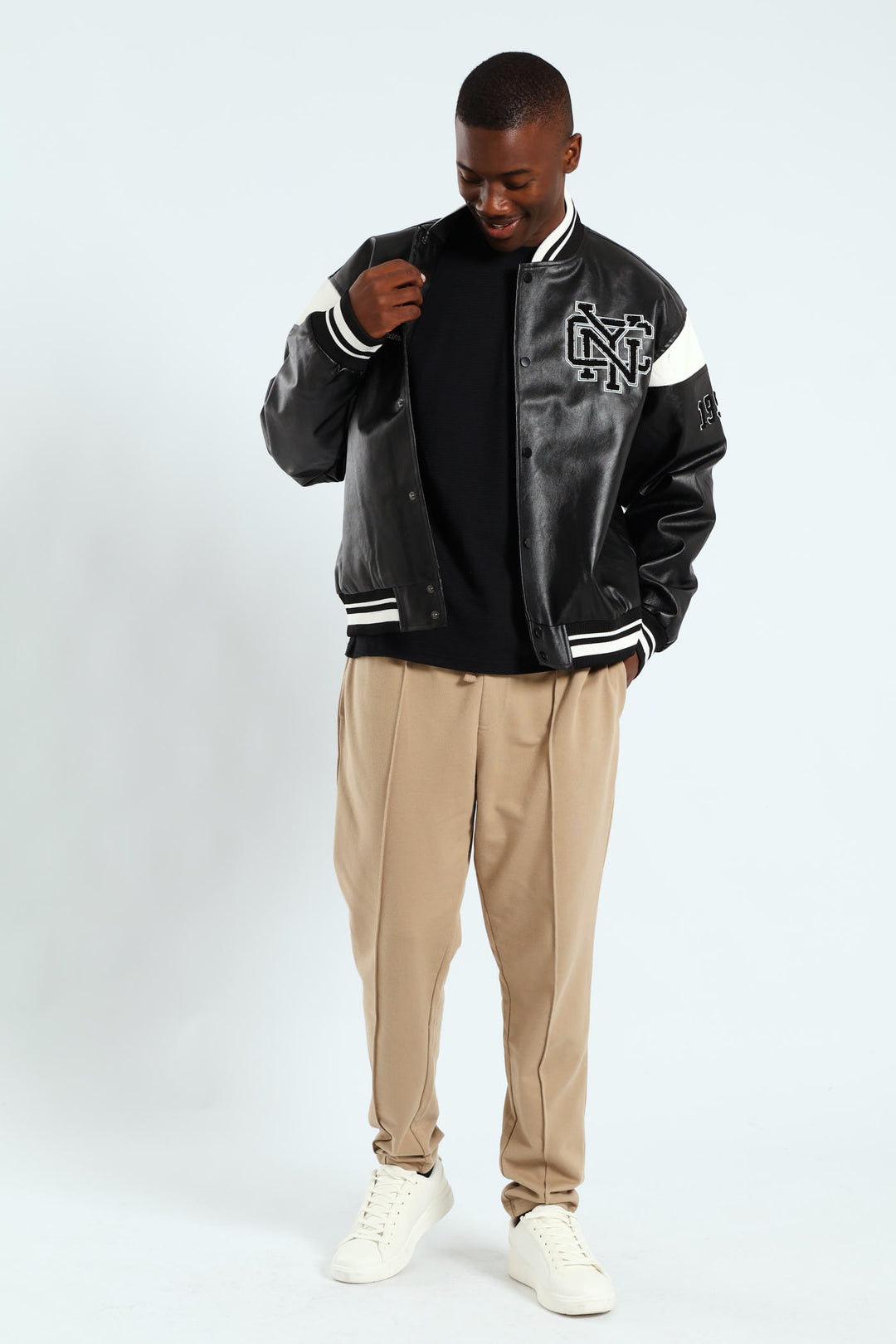 PU Baseball Jacket - Black