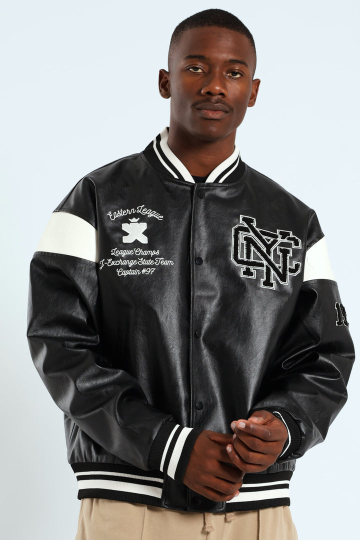 PU Baseball Jacket - Black