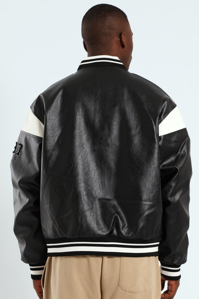 PU Baseball Jacket - Black