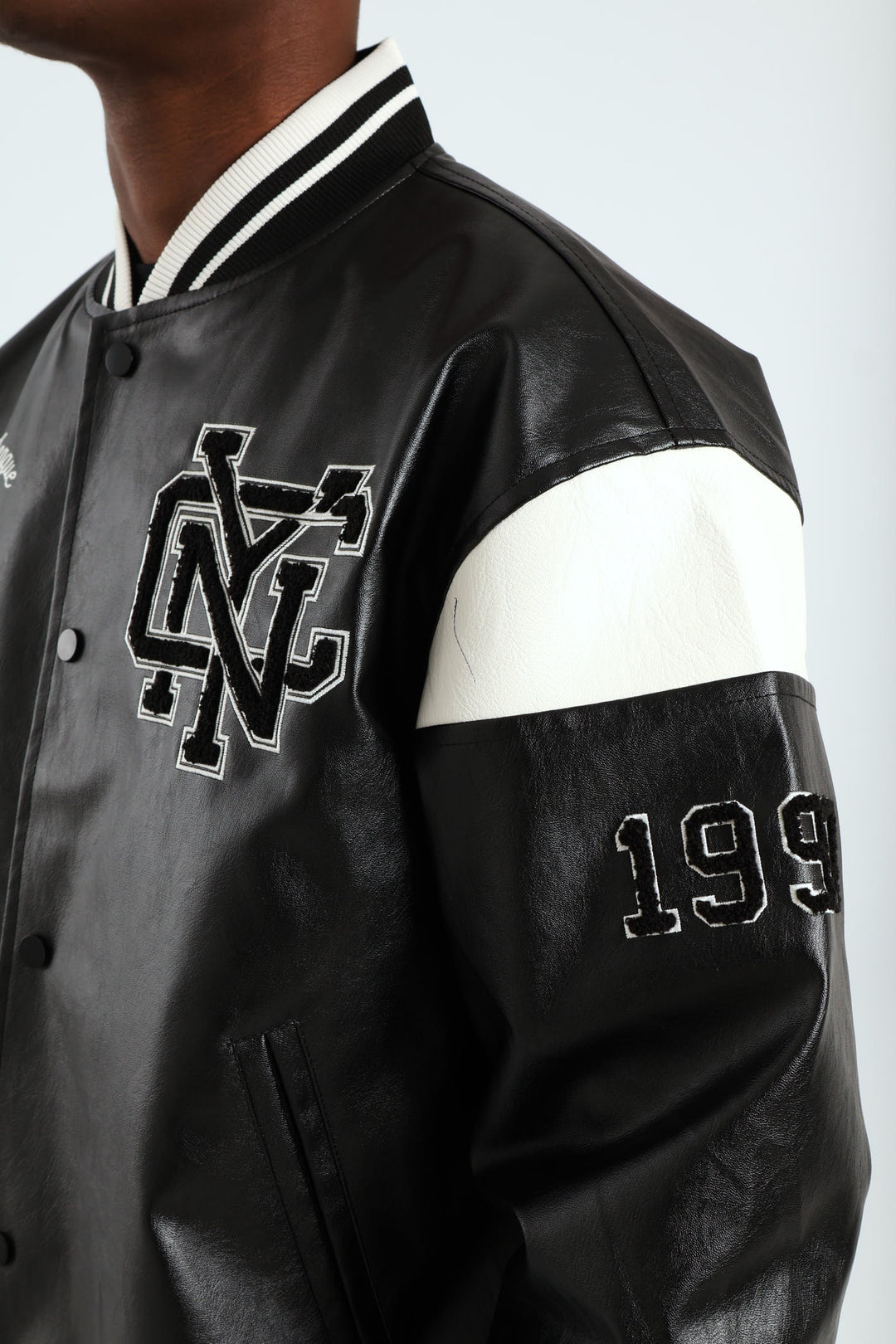 PU Baseball Jacket - Black