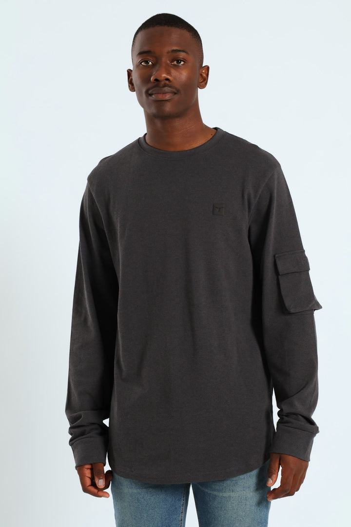 Utility Curved Hem Long Sleeve Tee - Charcoal