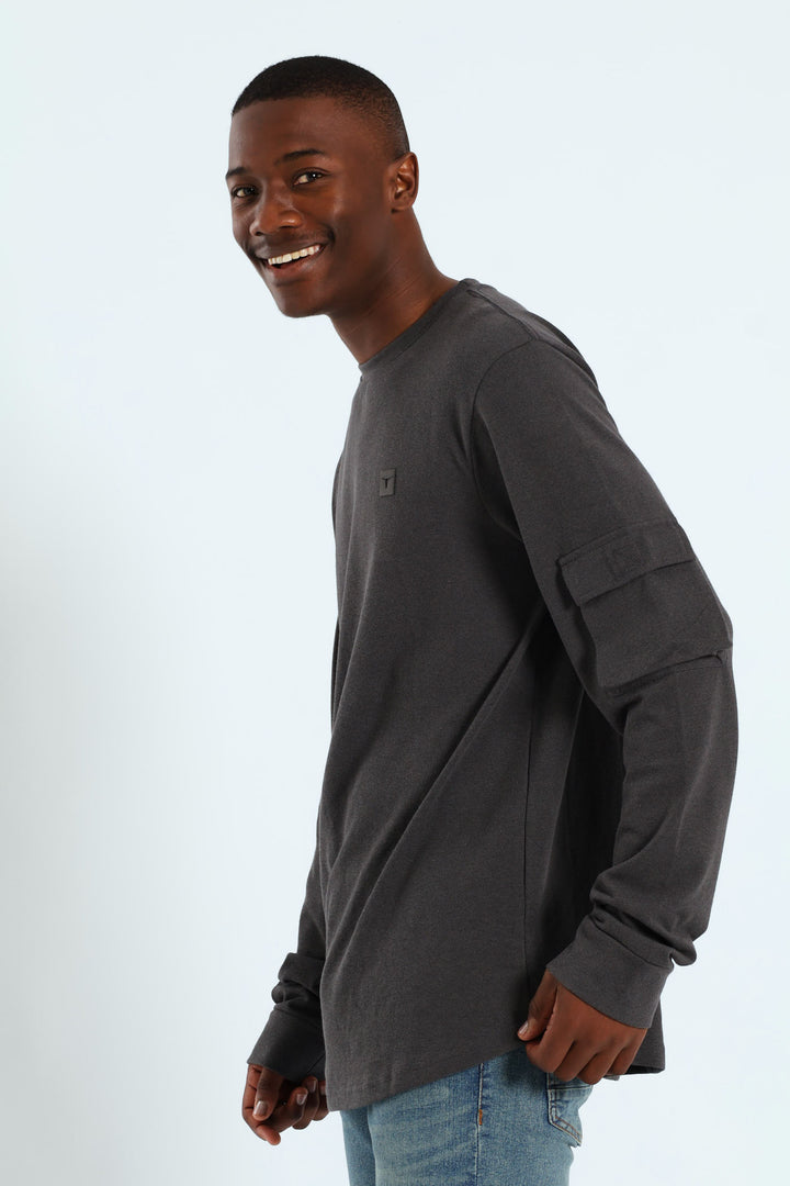 Utility Curved Hem Long Sleeve Tee - Charcoal