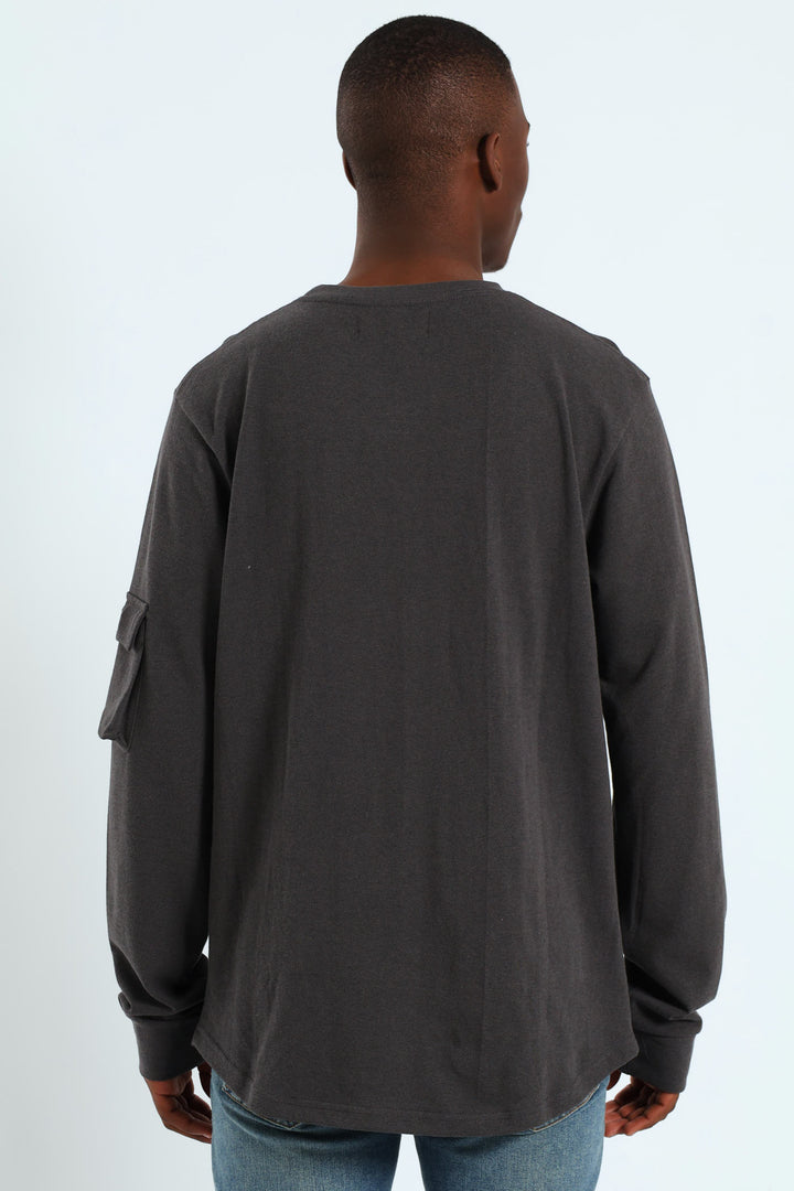 Utility Curved Hem Long Sleeve Tee - Charcoal