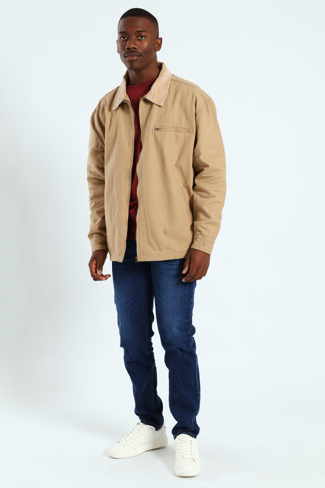 Corduroy Collar Worker Jacket - Taupe