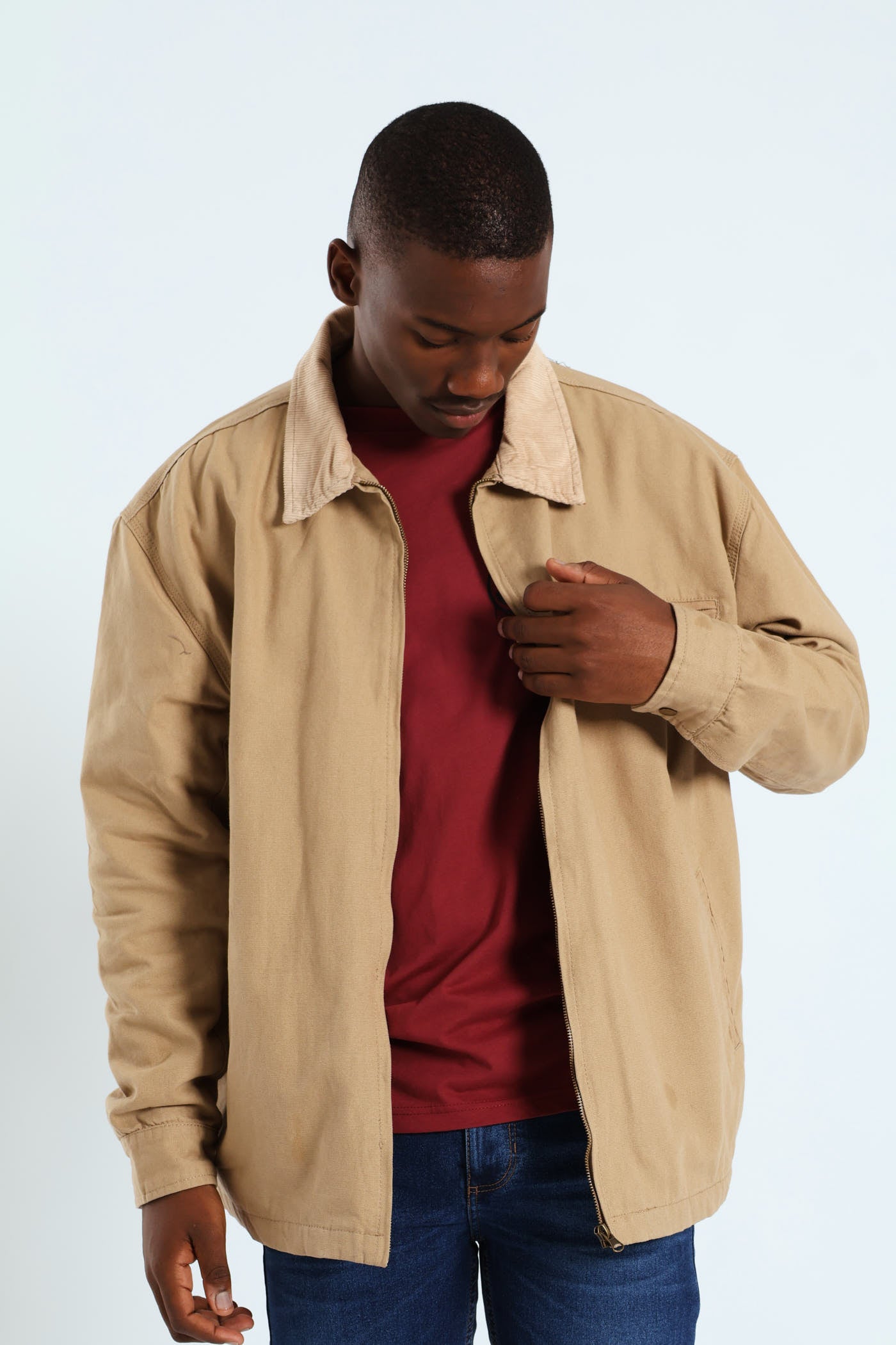 Mens Corduroy Collar Worker Jacket - Taupe – Edgars