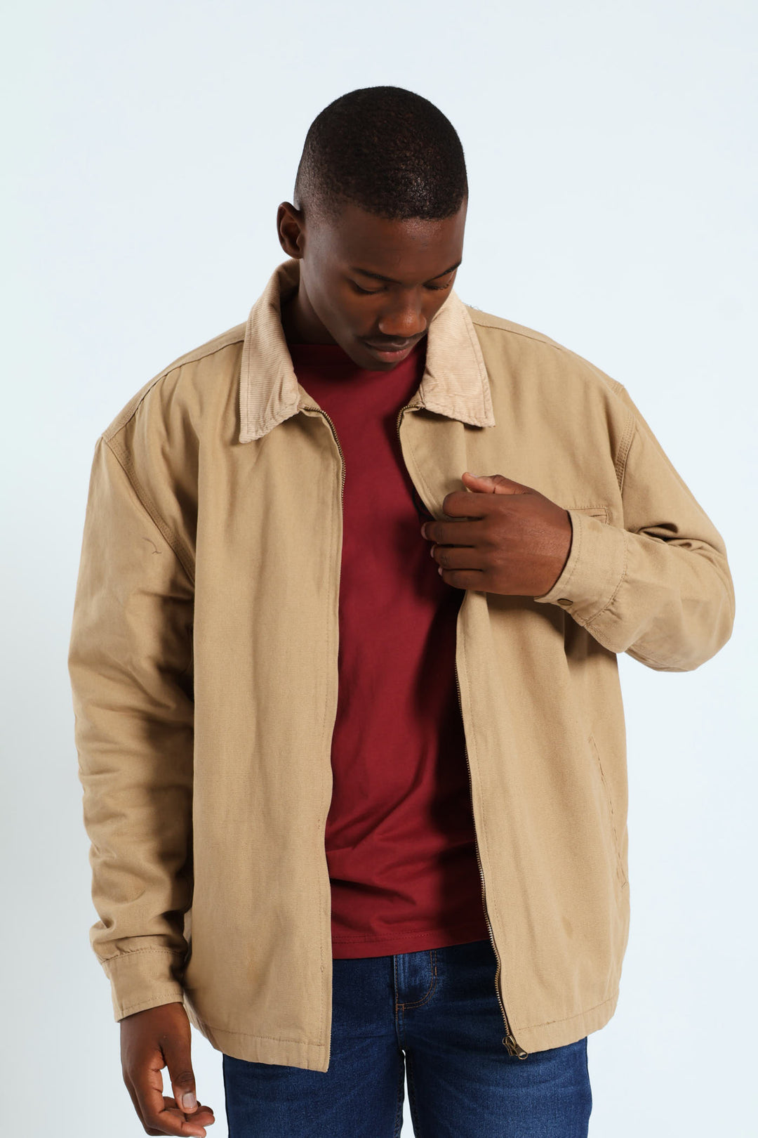 Corduroy Collar Worker Jacket - Taupe
