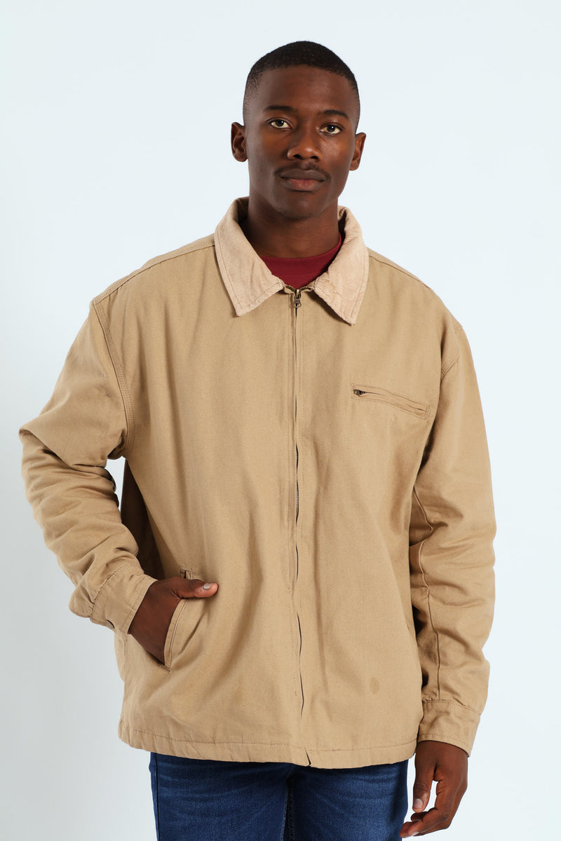 Corduroy Collar Worker Jacket - Taupe