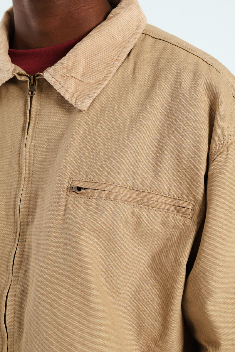 Corduroy Collar Worker Jacket - Taupe