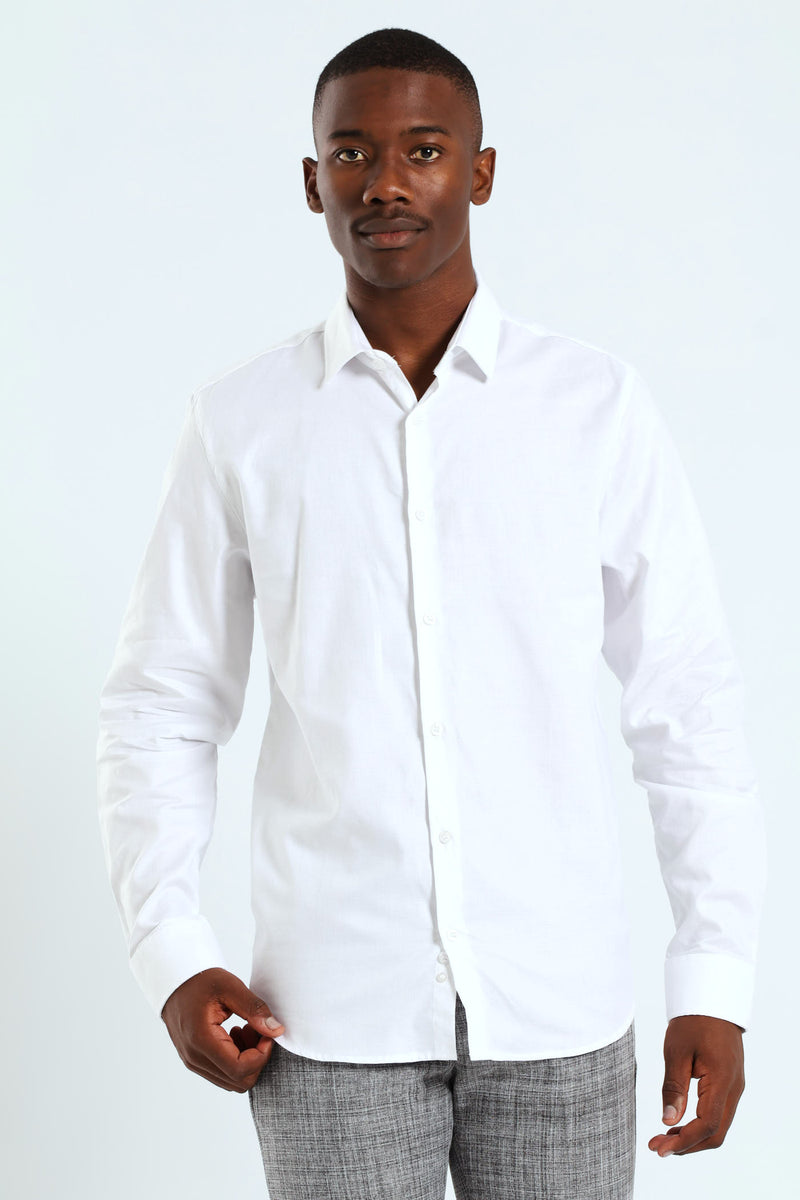 Slim Tonal Textured Long Sleeve Shirt - White