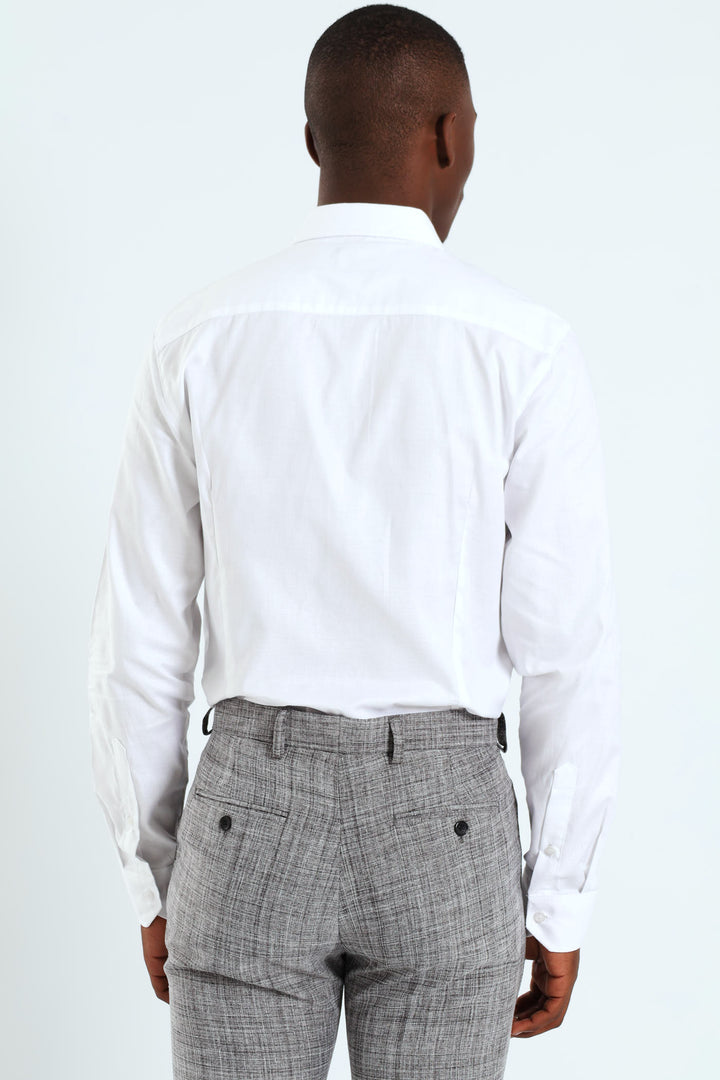 Slim Tonal Textured Long Sleeve Shirt - White